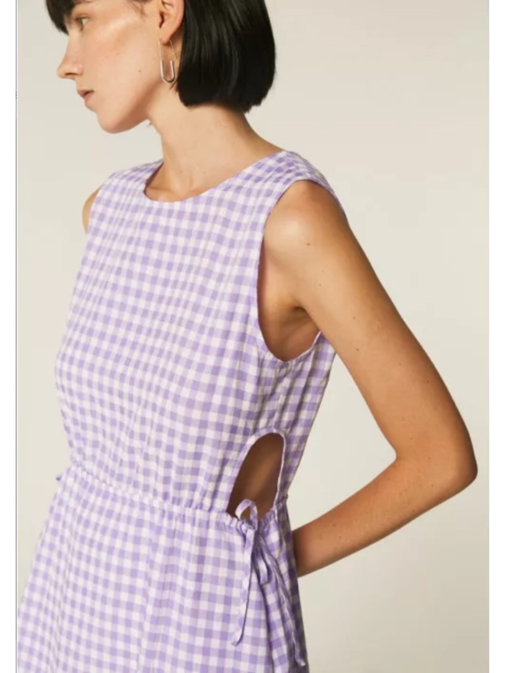 Sleeveless Lavender Gingham Tie-Waist Midi Dress 🧺🫧 - Picture 3 of 8